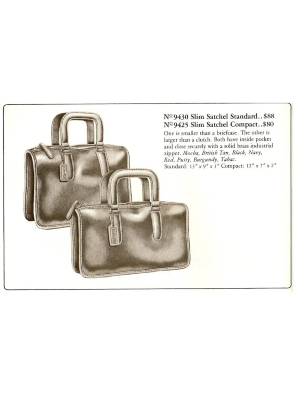 Coach Vintage - 1970s Slim Satchel 9430 Handbag in British Tan, Glue In Creed